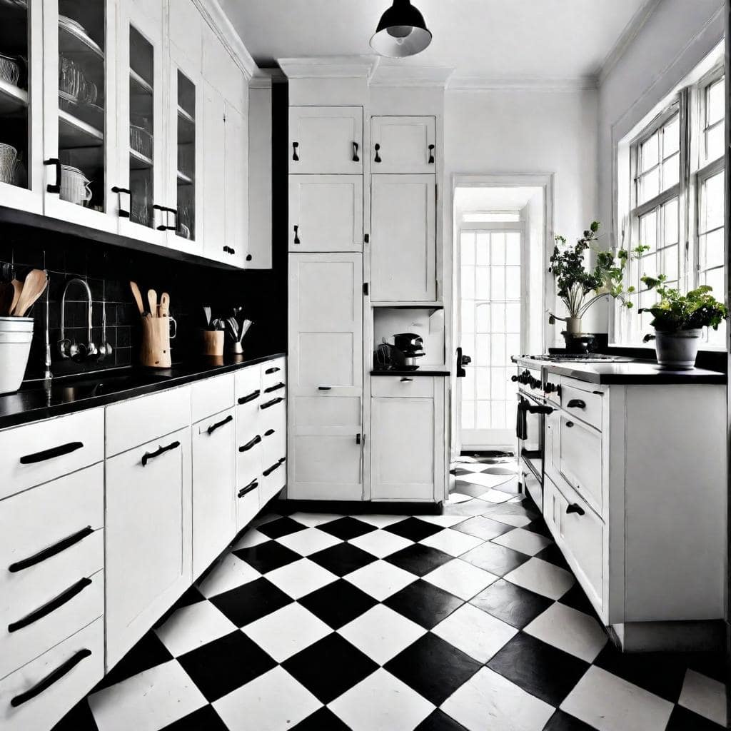 Black and White Kitchen Checkered Floor 2 min