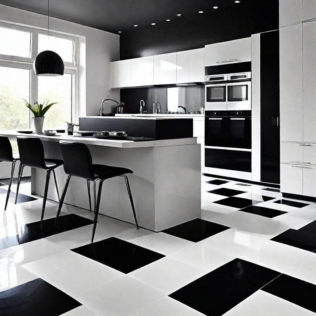 Black and White Vinyl Checkered Floor min